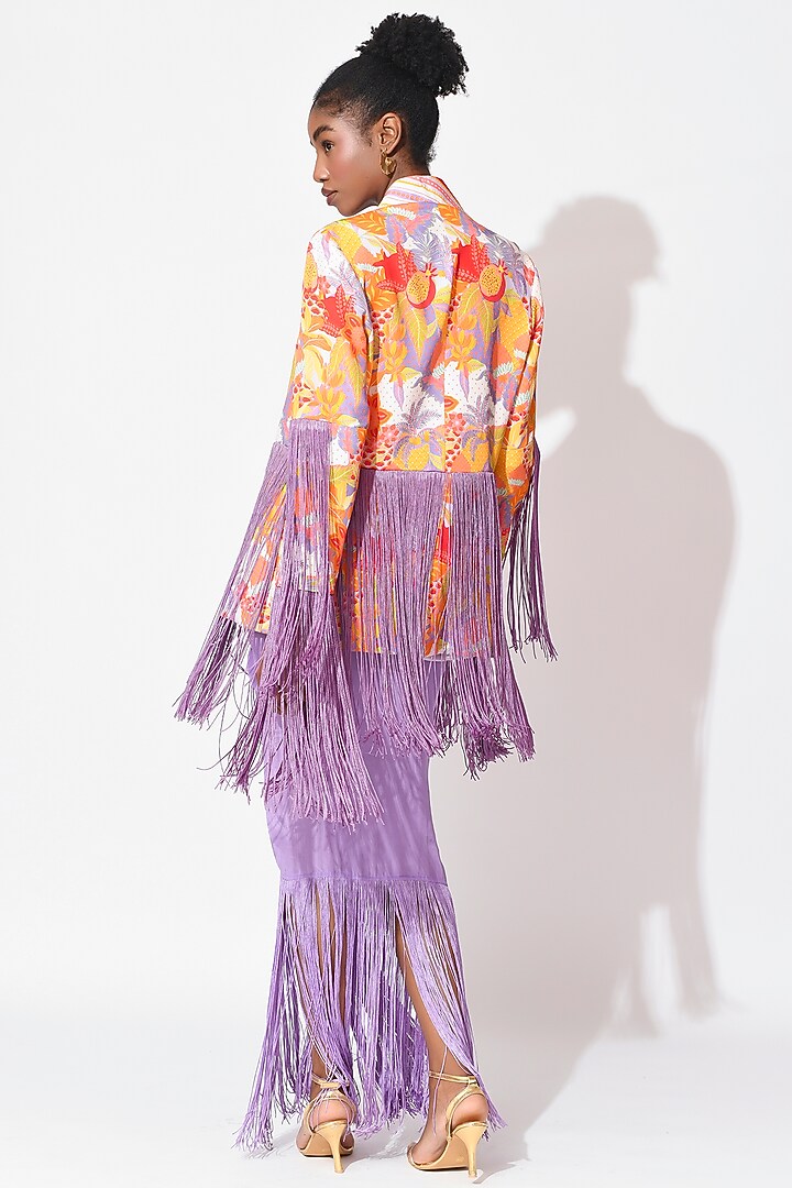 Lavender & Orange Crepe Cutwork Jacket Set by Rishi & Vibhuti at Pernia's Pop Up Shop