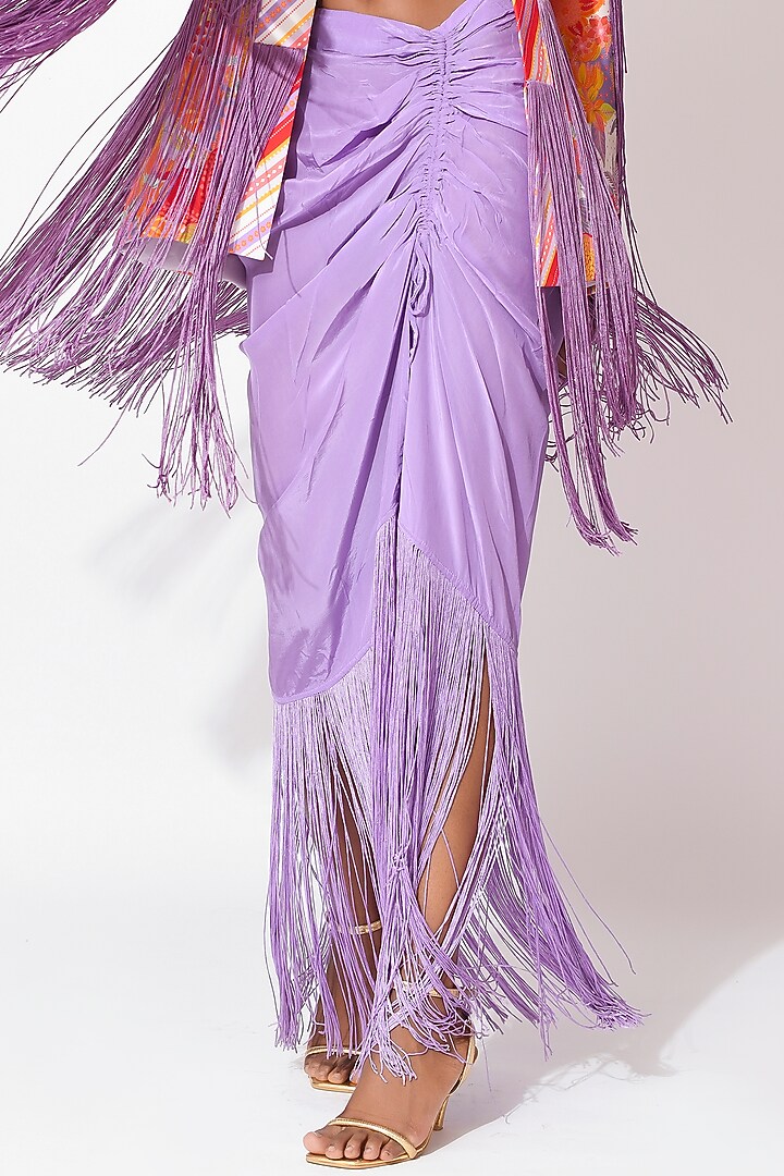 Lavender & Orange Crepe Cutwork Jacket Set by Rishi & Vibhuti at Pernia's Pop Up Shop