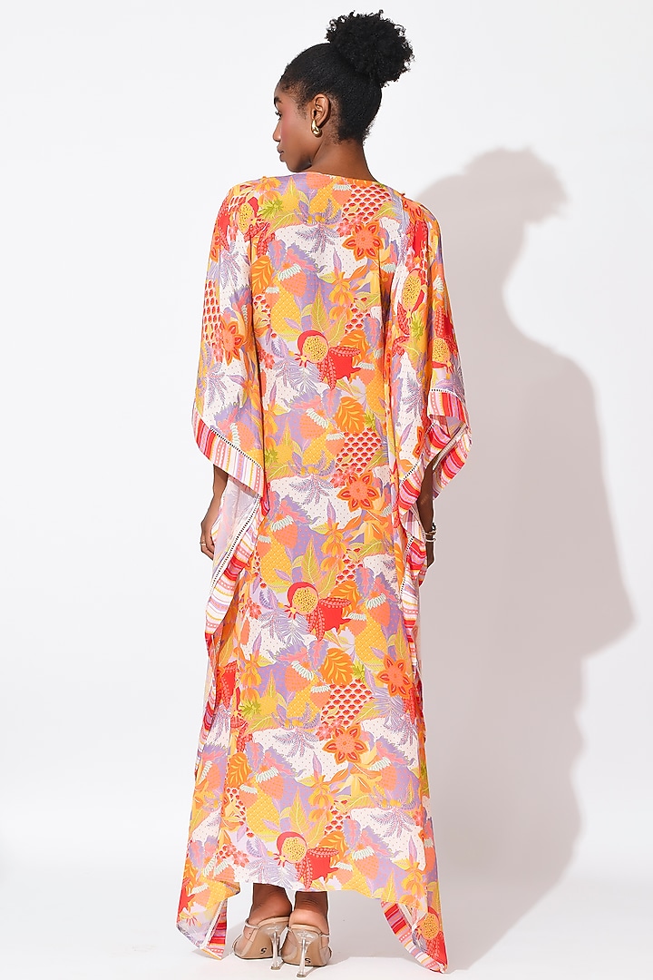 Lavender & Orange Crepe Cutwork Kaftan by Rishi & Vibhuti at Pernia's Pop Up Shop