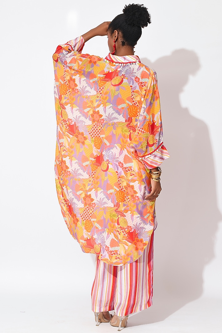 Lavender & Orange Crepe Cutwork Kaftan Set by Rishi & Vibhuti at Pernia's Pop Up Shop