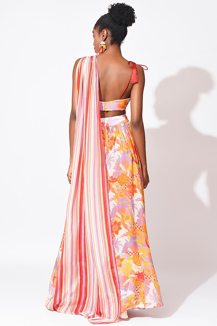 Lavender & Orange Crepe Cutwork Skirt Set by Rishi & Vibhuti at Pernia's Pop Up Shop