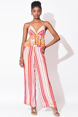 Lavender & Orange Crepe Pant Set by Rishi & Vibhuti