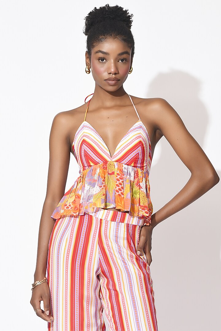Lavender & Orange Crepe Pant Set by Rishi & Vibhuti at Pernia's Pop Up Shop