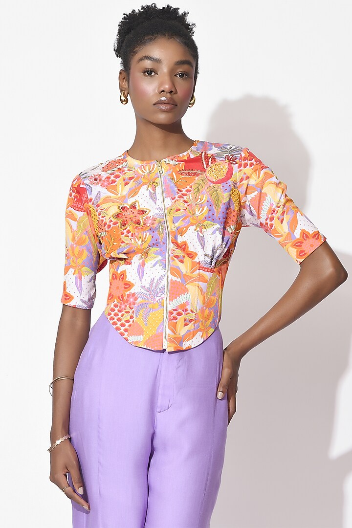 Lavender & Orange Crepe Hand Embellished Corset by Rishi & Vibhuti at Pernia's Pop Up Shop