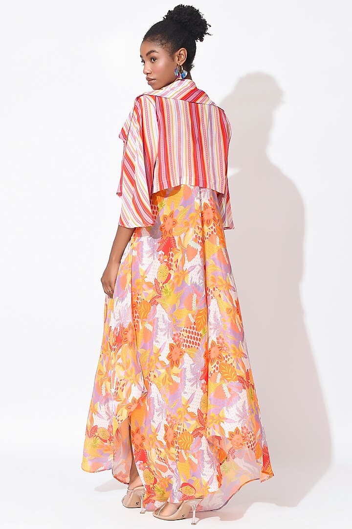 Lavender & Orange Crepe Maxi Vacation Dress With Cropped Shirt by Rishi & Vibhuti at Pernia's Pop Up Shop