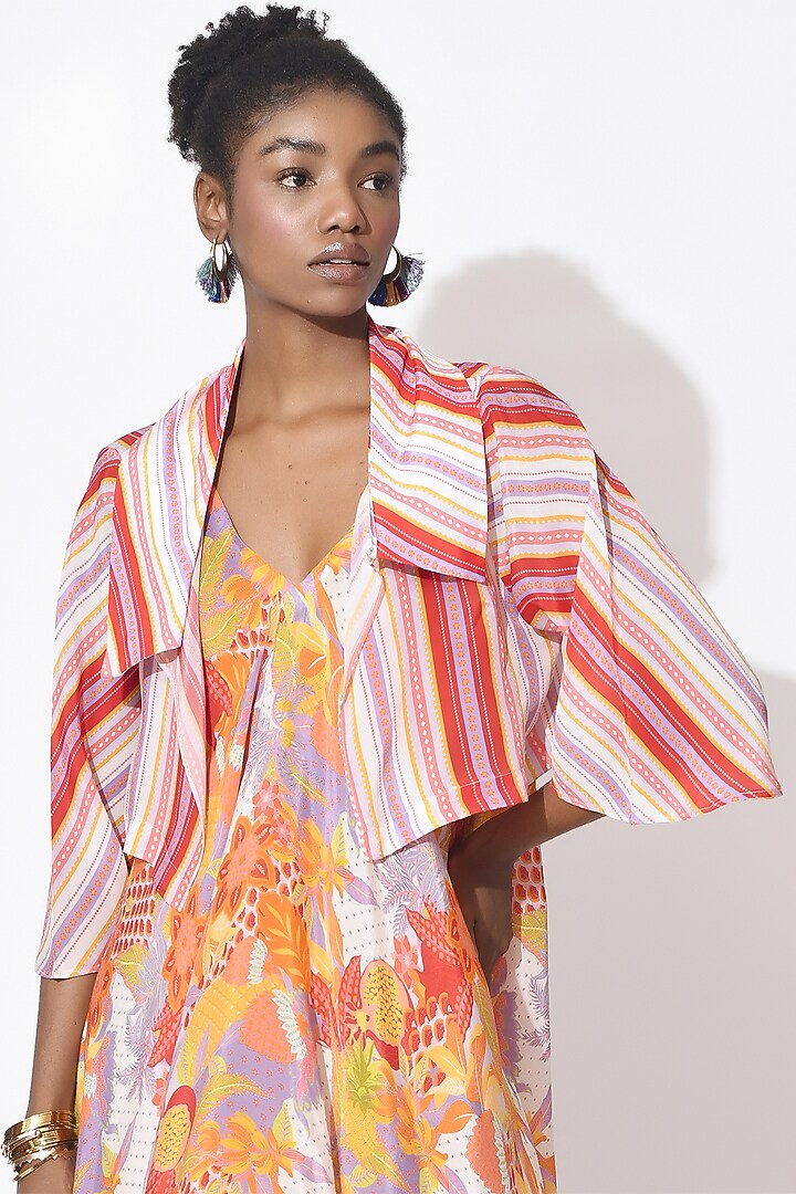 Lavender & Orange Crepe Maxi Vacation Dress With Cropped Shirt by Rishi & Vibhuti at Pernia's Pop Up Shop