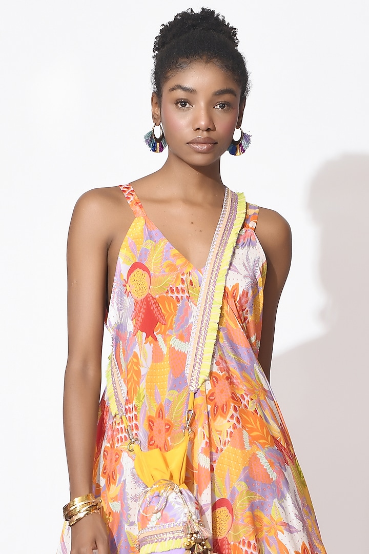 Lavender & Orange Crepe Maxi Vacation Dress With Potli Bag by Rishi & Vibhuti at Pernia's Pop Up Shop