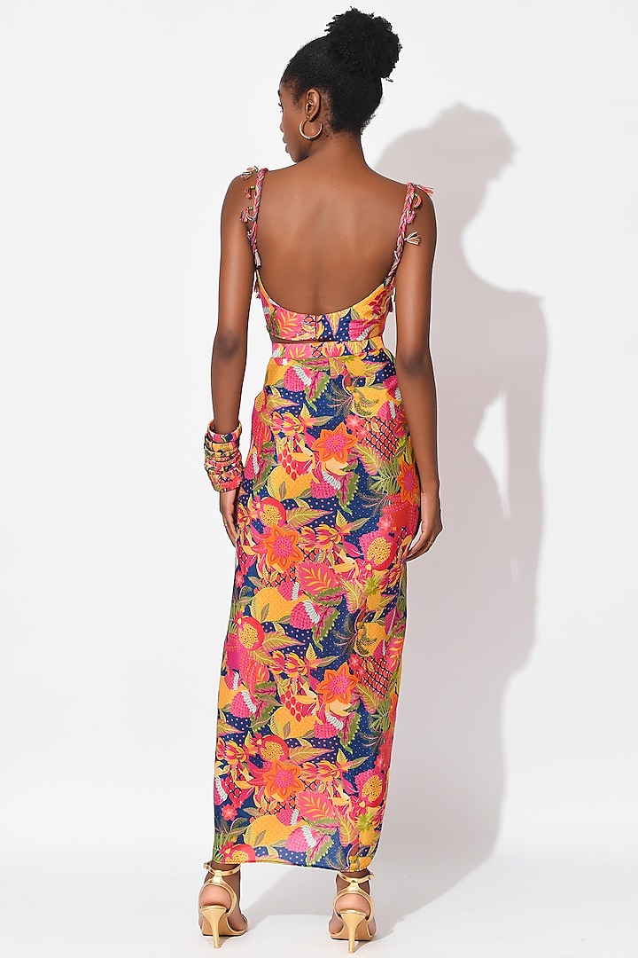 Electric Blue & Ochre Crepe Skirt Set by Rishi & Vibhuti at Pernia's Pop Up Shop