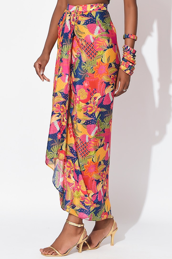 Electric Blue & Ochre Crepe Skirt Set by Rishi & Vibhuti at Pernia's Pop Up Shop