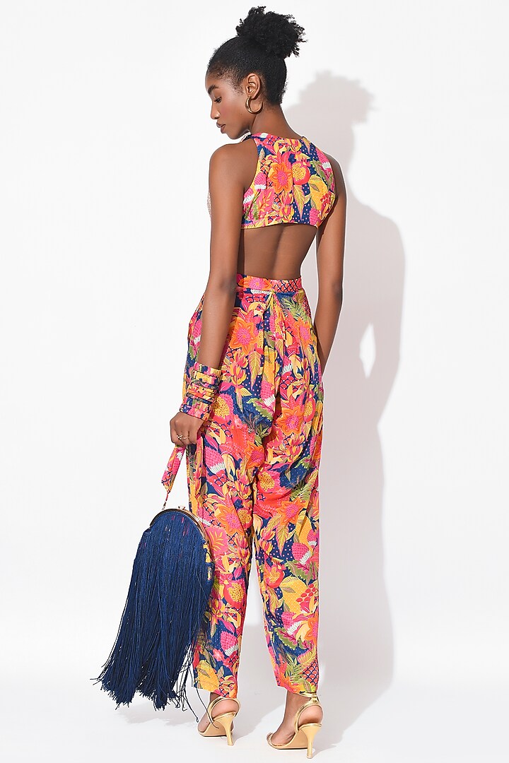 Electric Blue & Ochre Crepe Pant Set by Rishi & Vibhuti at Pernia's Pop Up Shop