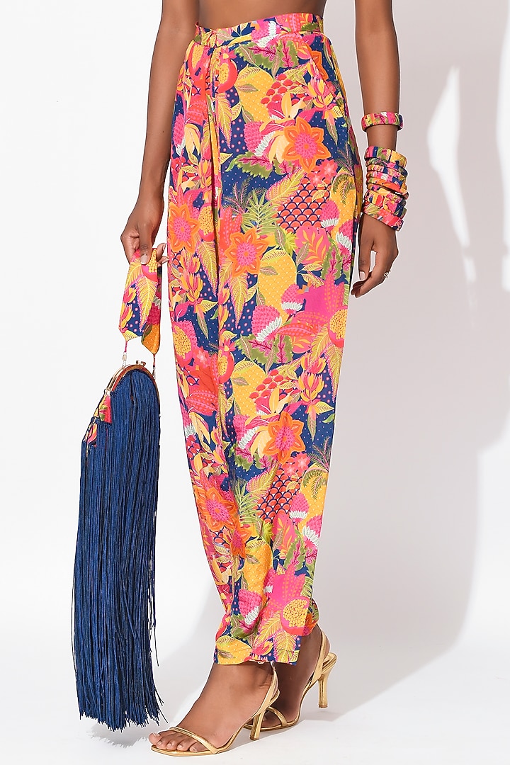 Electric Blue & Ochre Crepe Pant Set by Rishi & Vibhuti at Pernia's Pop Up Shop