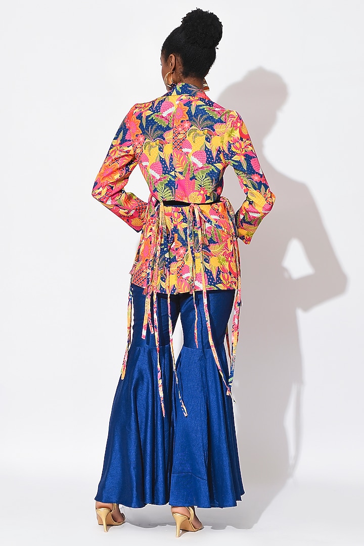Electric Blue & Ochre Raw Silk Blazer Set by Rishi & Vibhuti at Pernia's Pop Up Shop
