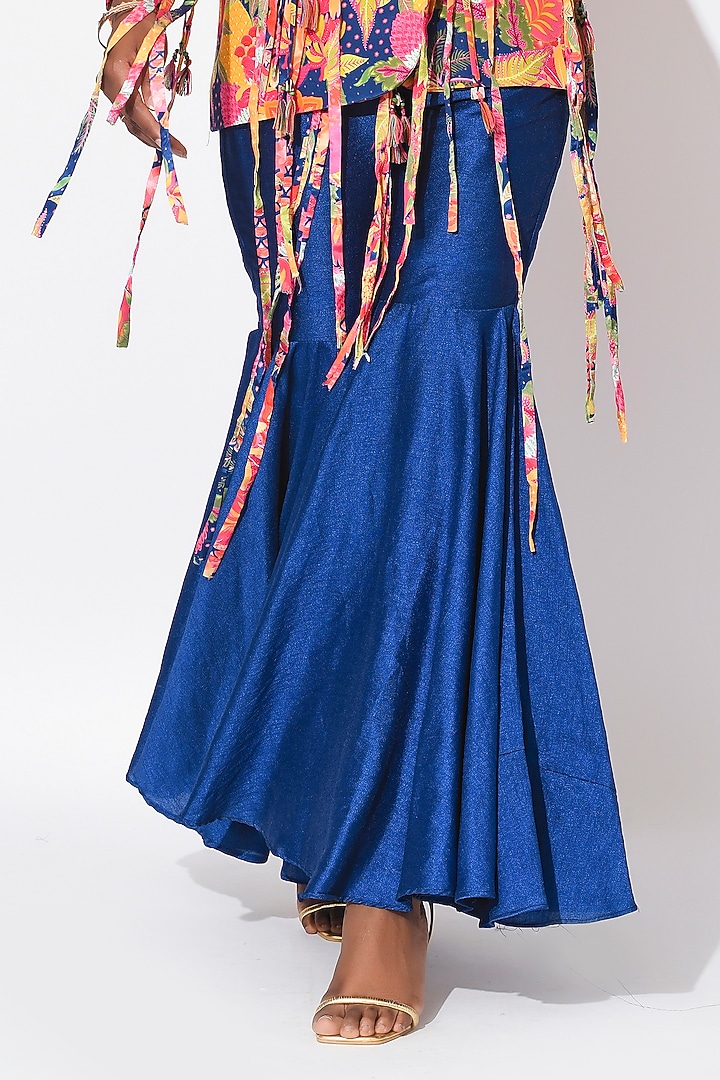 Electric Blue & Ochre Raw Silk Blazer Set by Rishi & Vibhuti at Pernia's Pop Up Shop