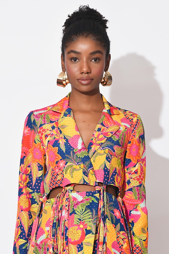 Electric Blue & Ochre Raw Silk Blazer Set by Rishi & Vibhuti at Pernia's Pop Up Shop