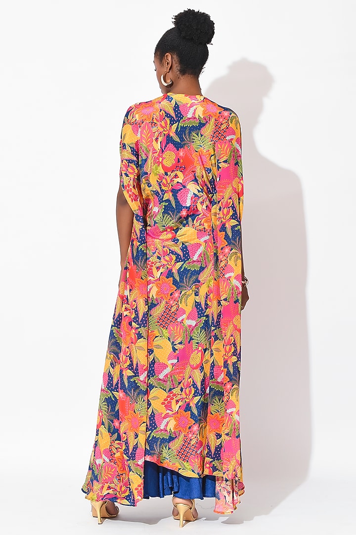 Electric Blue Crepe & Raw Silk Pant Set by Rishi & Vibhuti at Pernia's Pop Up Shop