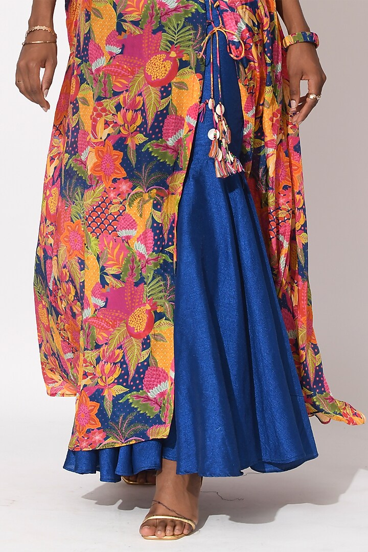 Electric Blue Crepe & Raw Silk Pant Set by Rishi & Vibhuti at Pernia's Pop Up Shop