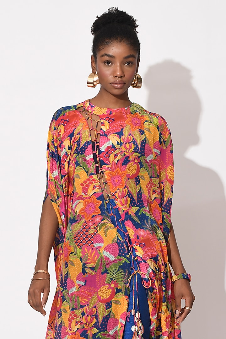 Electric Blue Crepe & Raw Silk Pant Set by Rishi & Vibhuti at Pernia's Pop Up Shop