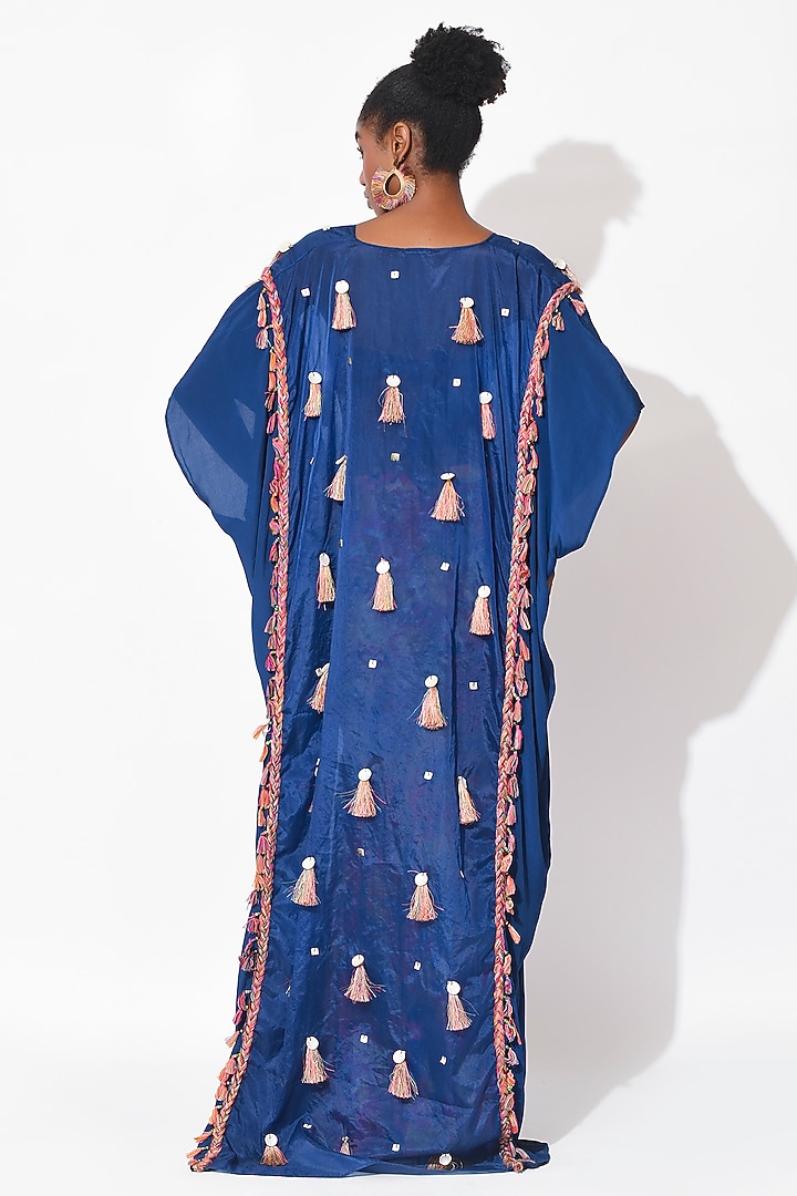 Electric Blue & Ochre Organza Cutwork Cape Set by Rishi & Vibhuti at Pernia's Pop Up Shop