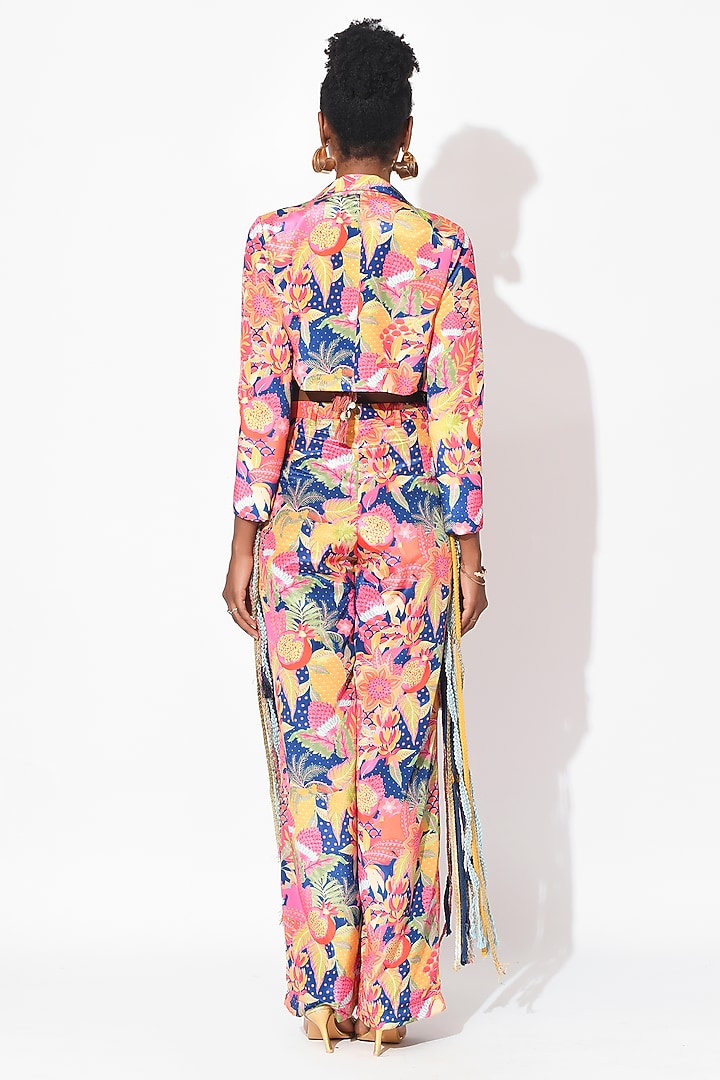 Electric Blue & Ochre Crepe Cutwork Jacket Set by Rishi & Vibhuti at Pernia's Pop Up Shop