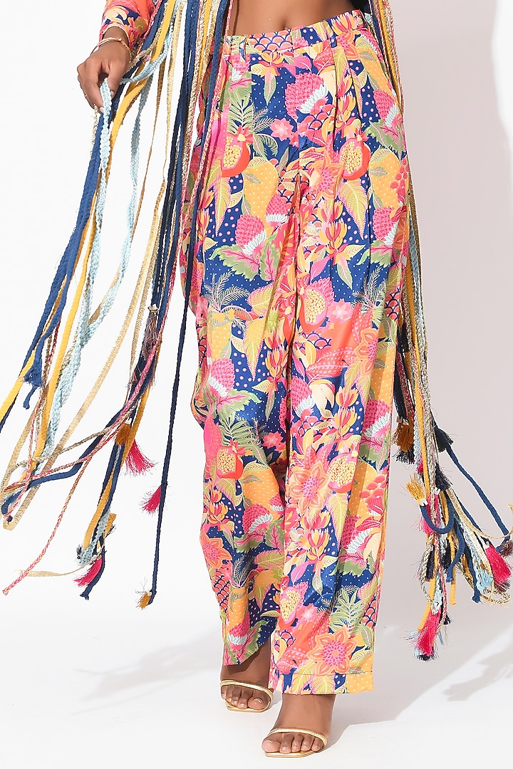 Electric Blue & Ochre Crepe Cutwork Jacket Set by Rishi & Vibhuti at Pernia's Pop Up Shop