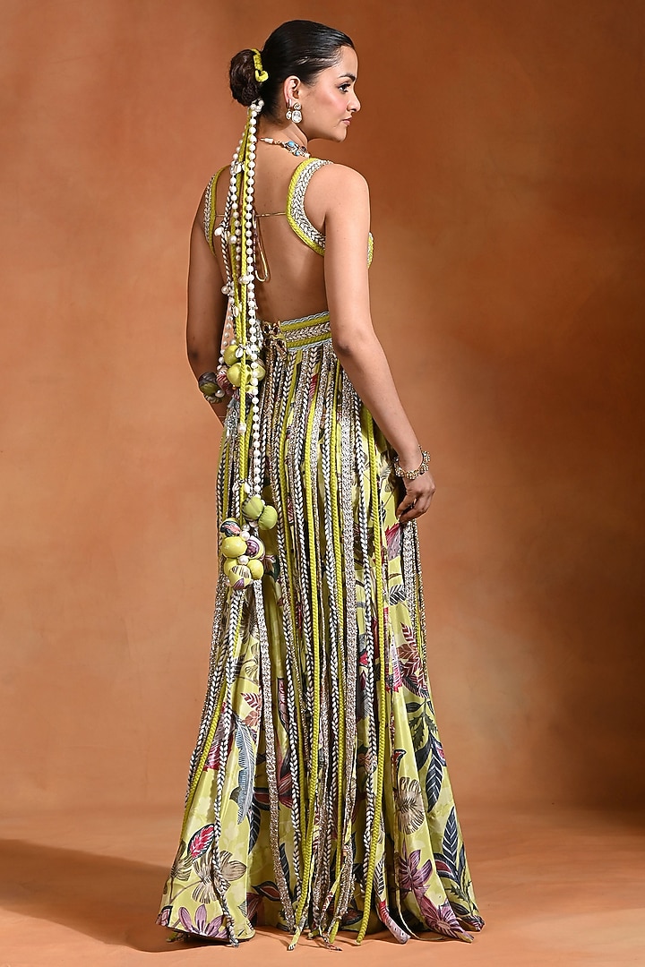Lime Crepe & Braid Pants Set by Rishi & Vibhuti at Pernia's Pop Up Shop