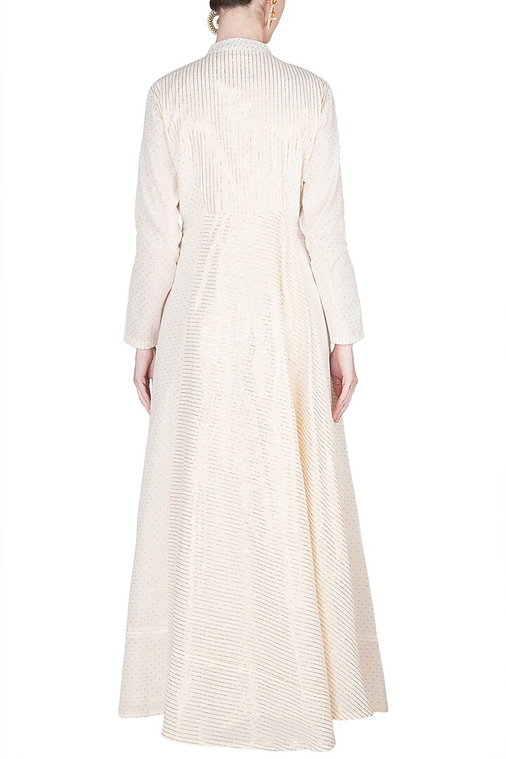Ivory & Gold Dotted Party Wear Anarkali by Rishi & Vibhuti at Pernia's Pop Up Shop