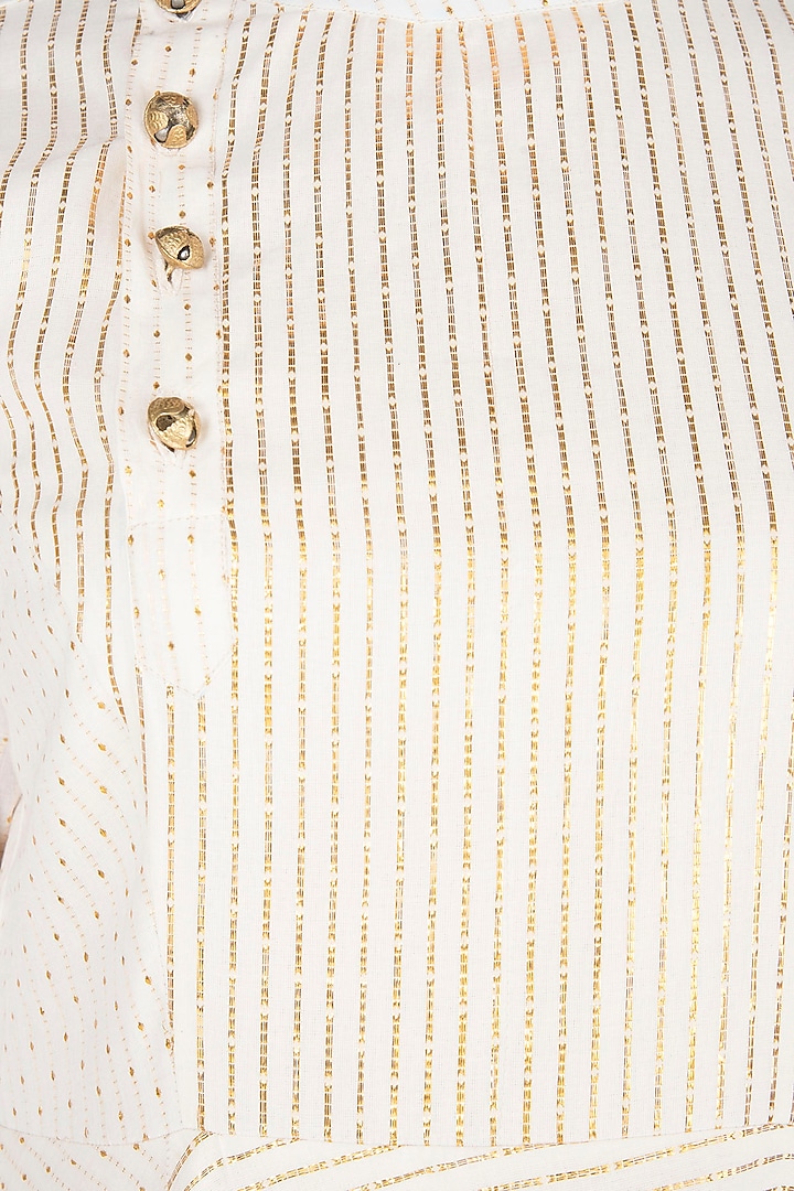 Ivory & Gold Dotted Party Wear Anarkali by Rishi & Vibhuti at Pernia's Pop Up Shop