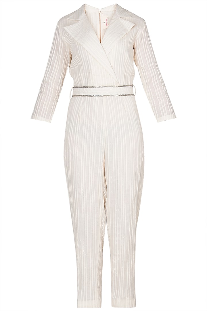 Ivory Jumpsuit With Belt by A-Sha By Rishi & Vibhuti