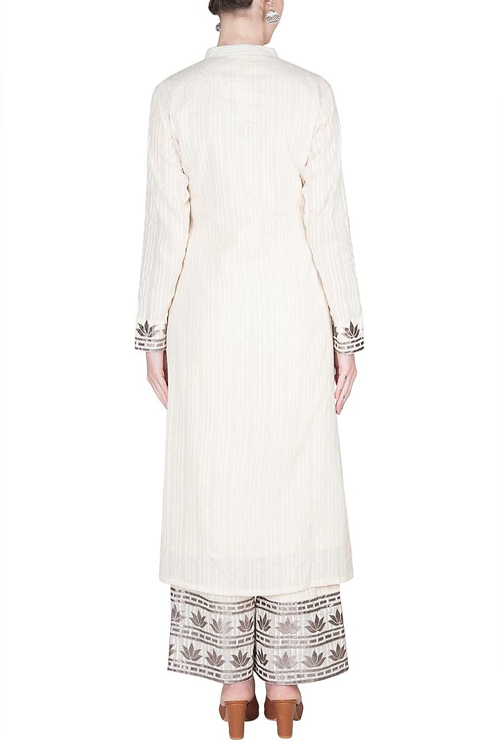 Ivory Leather Detailed Kurta With Pants by A-Sha By Rishi & Vibhuti at Pernia's Pop Up Shop