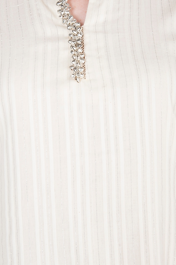 Ivory Leather Detailed Kurta With Pants by A-Sha By Rishi & Vibhuti at Pernia's Pop Up Shop