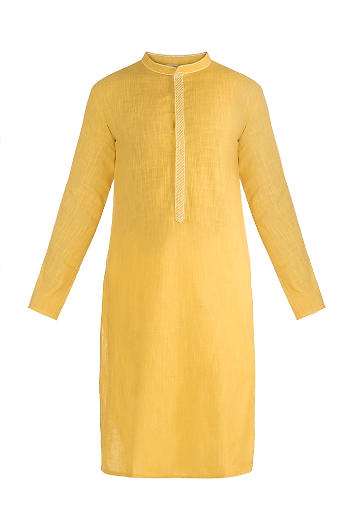 Yellow Linen Cotton Kurta by Rishi & Vibhuti Men