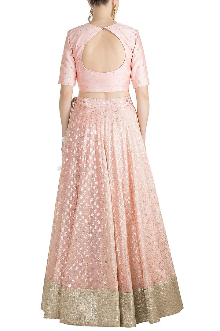 Peach & Ocean Blue Panelled Wedding Lehenga Set by Rishi & Vibhuti at Pernia's Pop Up Shop