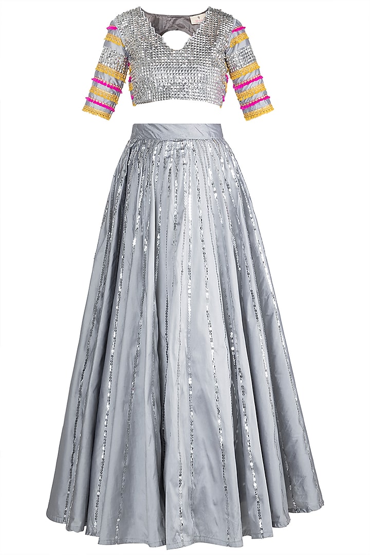 Grey & Silver Embroidered Wedding Lehenga Set by Rishi & Vibhuti at Pernia's Pop Up Shop