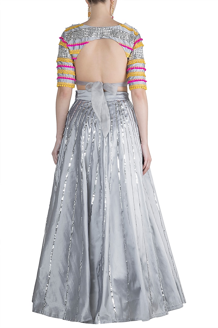 Grey & Silver Embroidered Wedding Lehenga Set by Rishi & Vibhuti at Pernia's Pop Up Shop