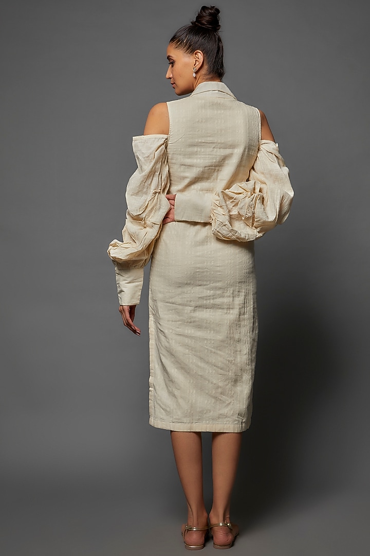 Ivory Organic Cotton Jacquard Embellished Vacation Dress by Rishi & Vibhuti at Pernia's Pop Up Shop