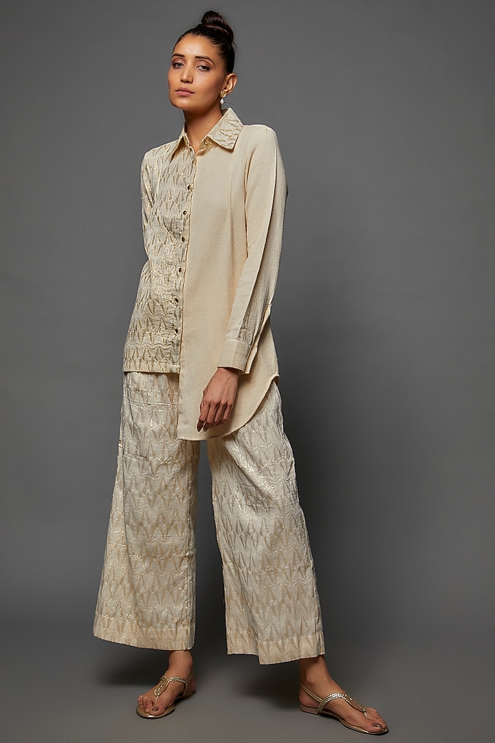 Ivory Organic Cotton Jacquard Co-Ord Set by Rishi & Vibhuti at Pernia's Pop Up Shop
