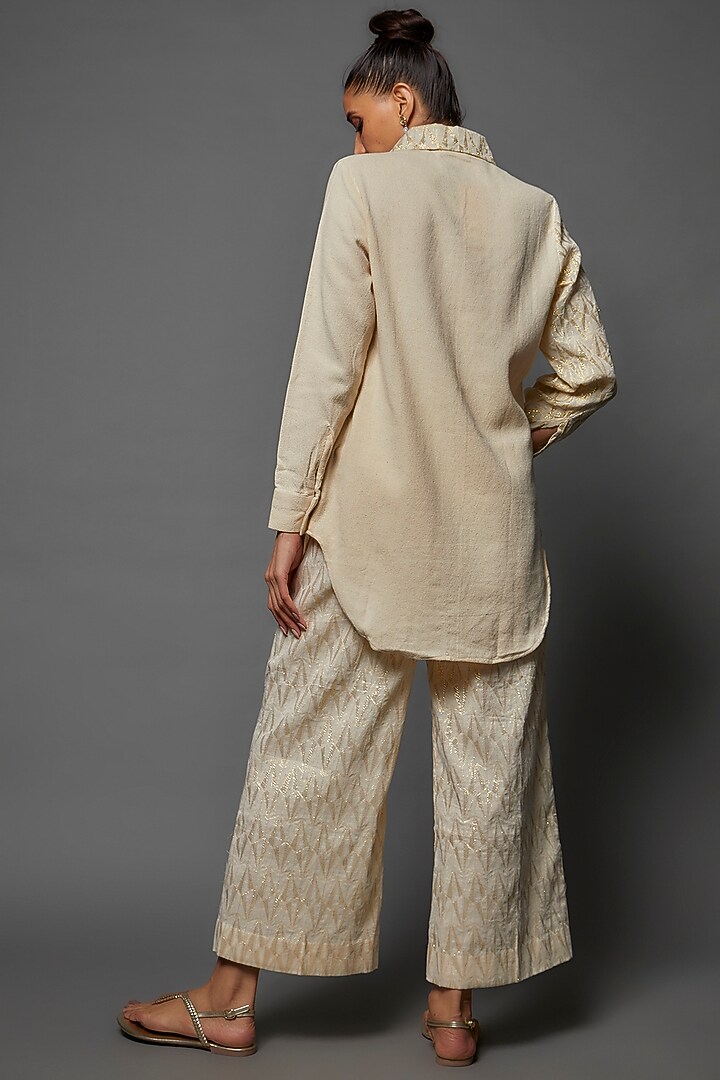 Ivory Organic Cotton Jacquard Co-Ord Set by Rishi & Vibhuti at Pernia's Pop Up Shop