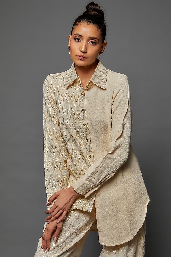 Ivory Organic Cotton Jacquard Co-Ord Set by Rishi & Vibhuti at Pernia's Pop Up Shop