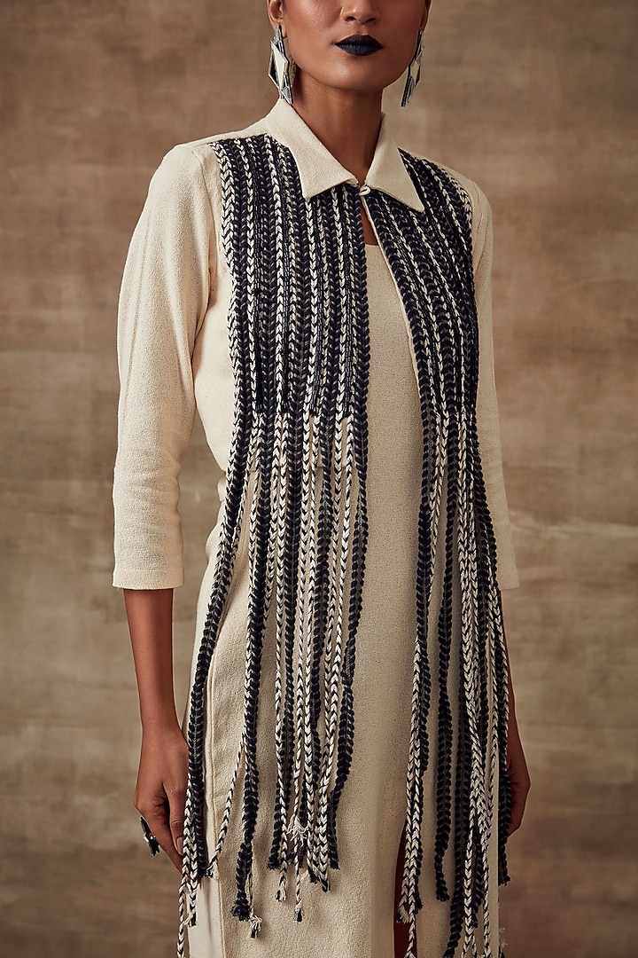 Ivory Cotton Mini Vacation Dress With Jacket by Rishi & Vibhuti at Pernia's Pop Up Shop