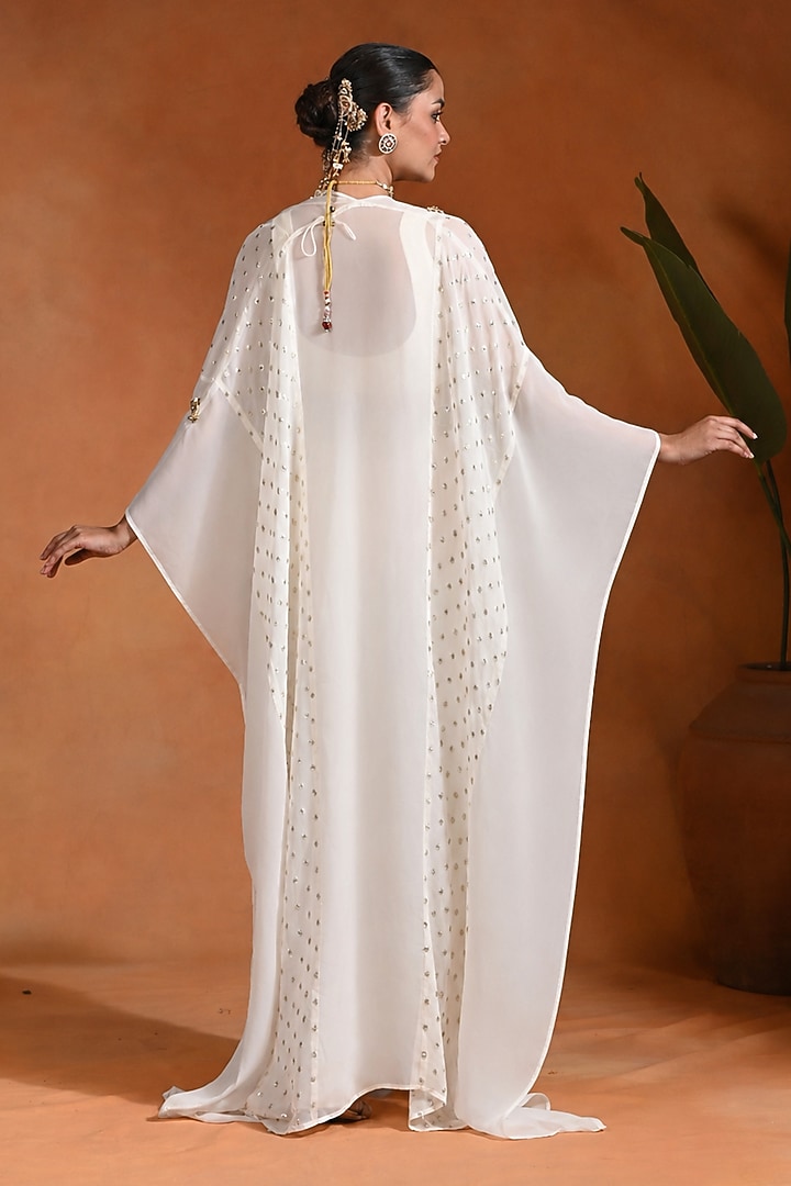 Ivory Crepe & Organza Draped Skirt Set by Rishi & Vibhuti at Pernia's Pop Up Shop