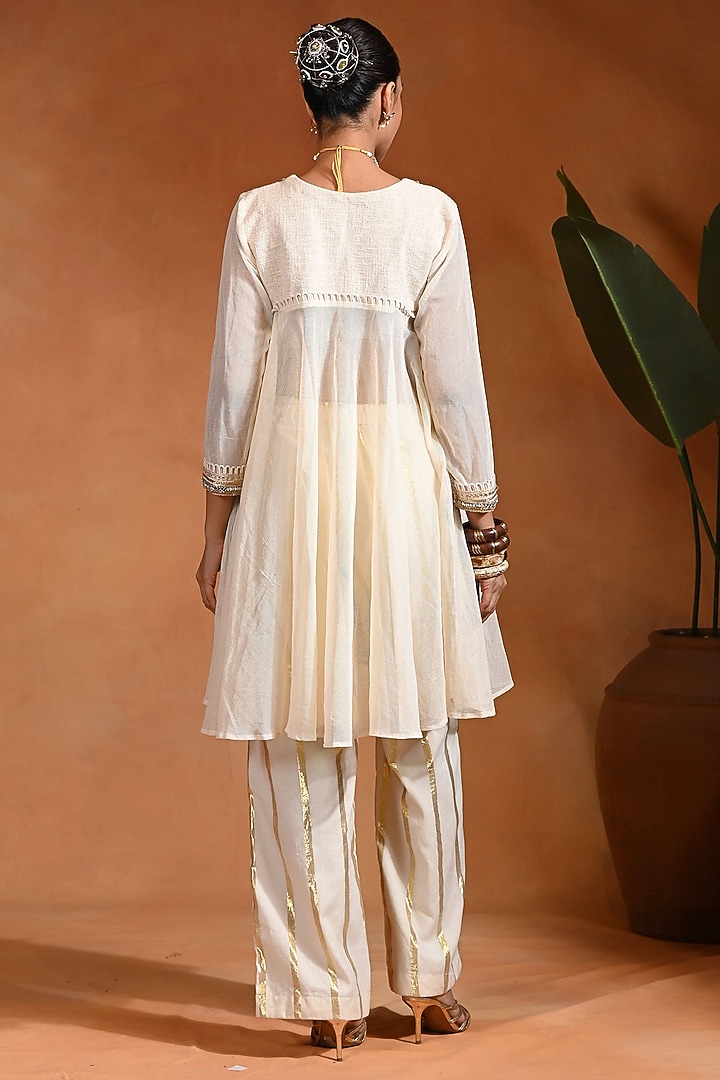 Ivory Linen Jute & Cotton Lurex Kurta Set by Rishi & Vibhuti at Pernia's Pop Up Shop