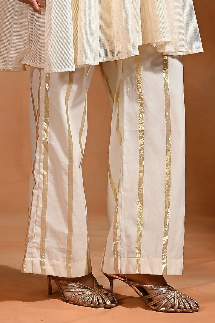 Ivory Linen Jute & Cotton Lurex Kurta Set by Rishi & Vibhuti at Pernia's Pop Up Shop