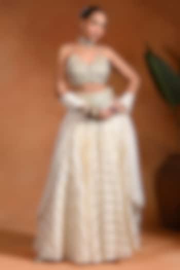 Ivory Cotton Jacquard & Cotton Lurex Wedding Lehenga Set by Rishi & Vibhuti at Pernia's Pop Up Shop
