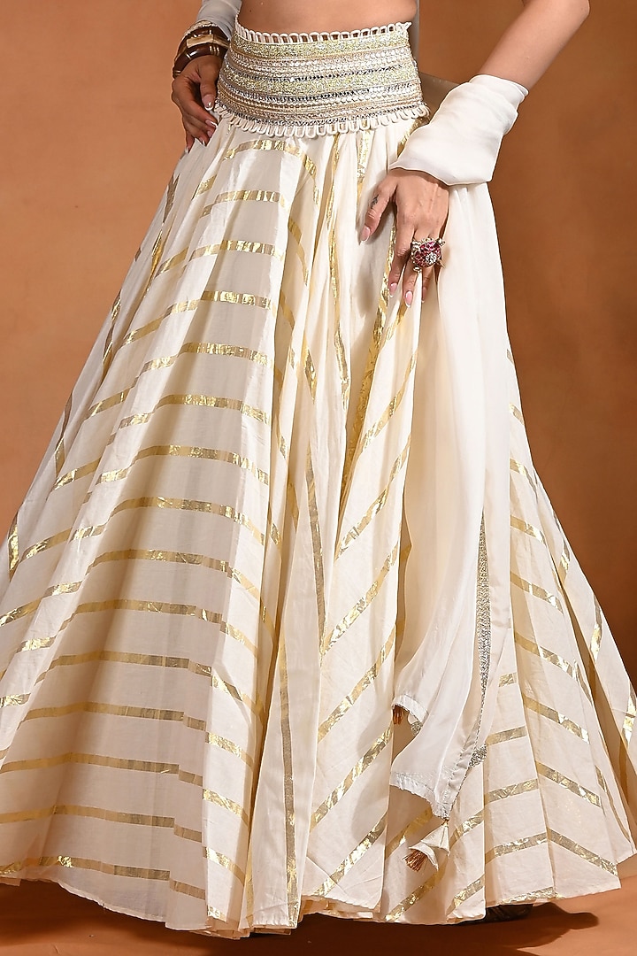 Ivory Cotton Jacquard & Cotton Lurex Wedding Lehenga Set by Rishi & Vibhuti at Pernia's Pop Up Shop