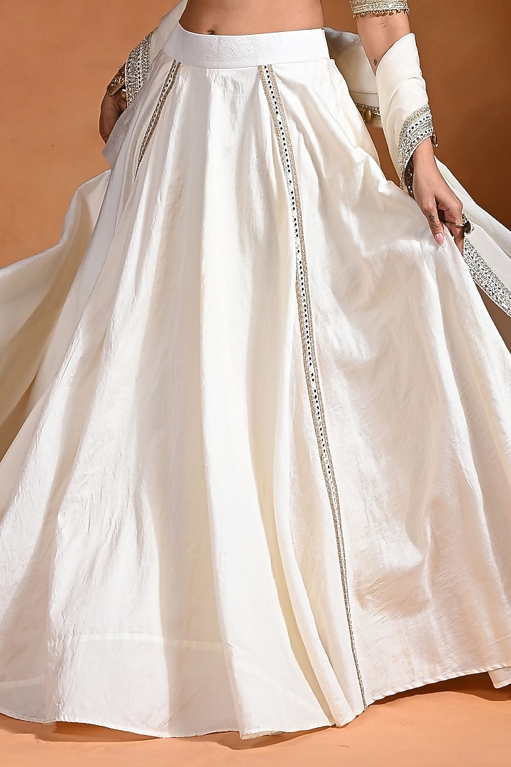 Ivory Dupion Silk Cord Embroidered Wedding Lehenga Set by Rishi & Vibhuti at Pernia's Pop Up Shop