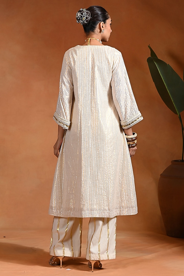 Ivory Cotton Lurex Kurta Set by Rishi & Vibhuti at Pernia's Pop Up Shop