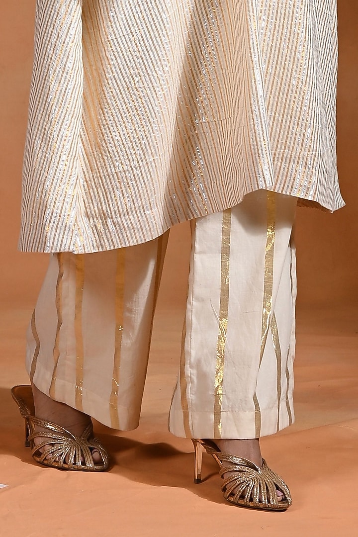 Ivory Cotton Lurex Kurta Set by Rishi & Vibhuti at Pernia's Pop Up Shop