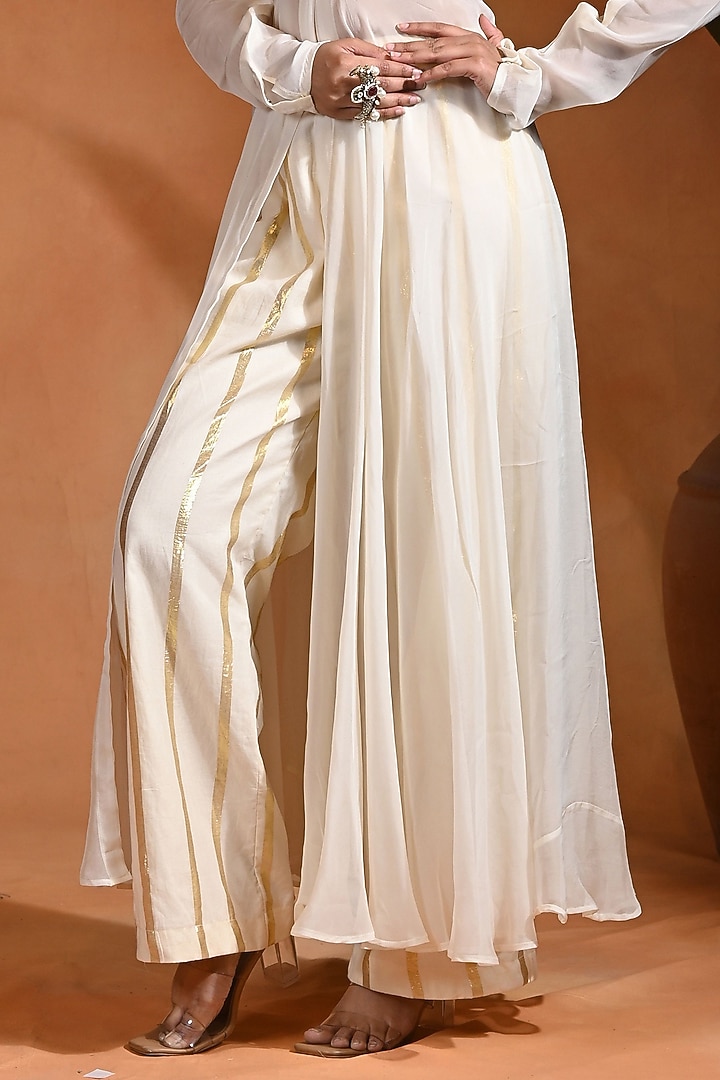 Ivory Cotton Jacquard Wedding Anarkali Set by Rishi & Vibhuti at Pernia's Pop Up Shop