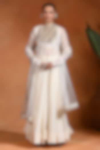 Ivory Cotton Lurex & Net Wedding Anarkali Set by Rishi & Vibhuti at Pernia's Pop Up Shop