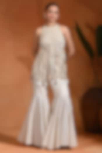Ivory Cotton Jacquard Wedding Sharara Set by Rishi & Vibhuti at Pernia's Pop Up Shop